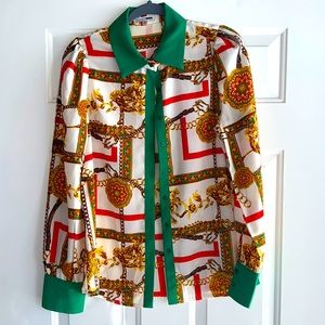 FashionNova Chain Gang Green & Gold  button down - Size M